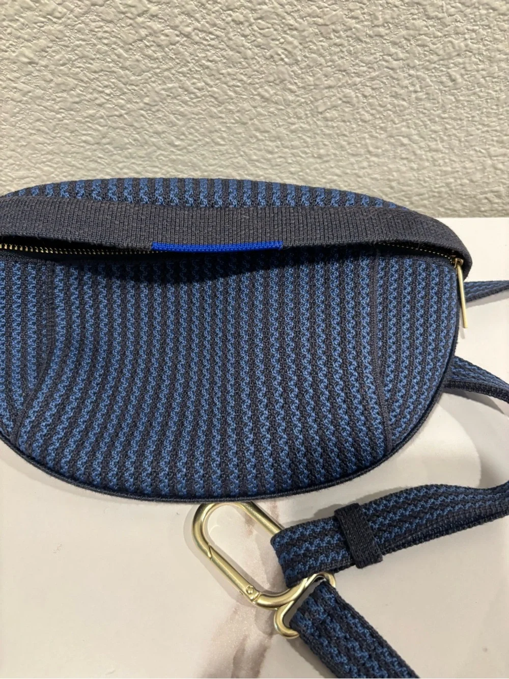 Rothy's Navy and Royal Blue Woven Mini Crossbody Belt Bag - Picture 7 of 9